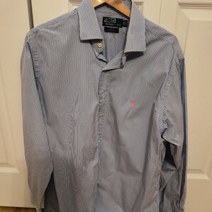 Vintage 90s Polo by Ralph Lauren Classic Fit Dress Shirt Blue Striped